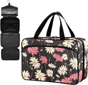 Fustylead Retro White and Pink Daisy Flowers Large Medical Supplies Organizer Bag with Zipper Empty First Aid Bag Trauma Kit for Traveling Hiking Camping