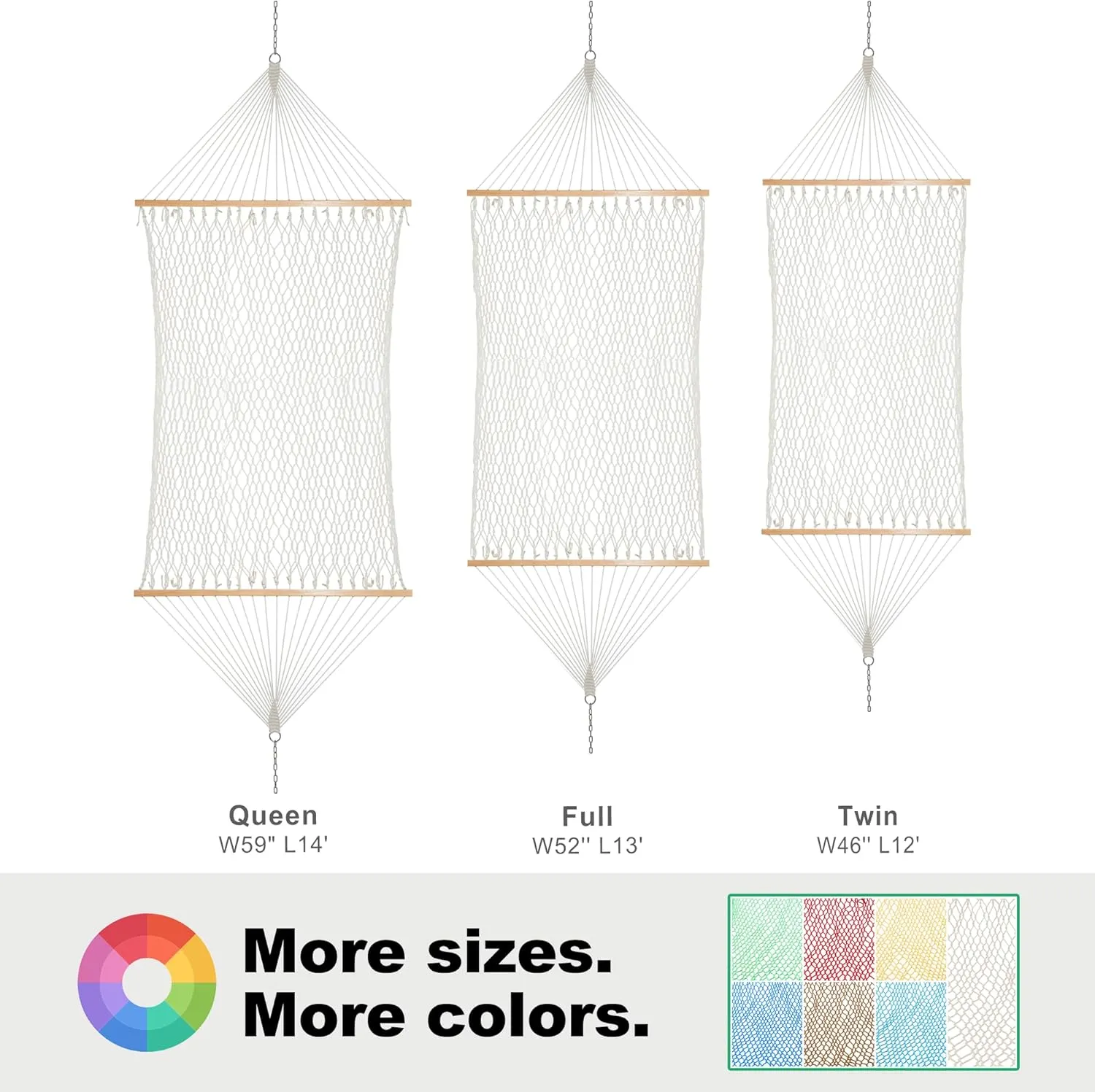 GAFETE12ft Double Hammocks, Handwoven Traditional Cotton Rope Hammock with Hardwood Spreader Bar, Chains and Hooks for Indoor Outdoor, Max 450 lbs Capacity (Desert, Full)