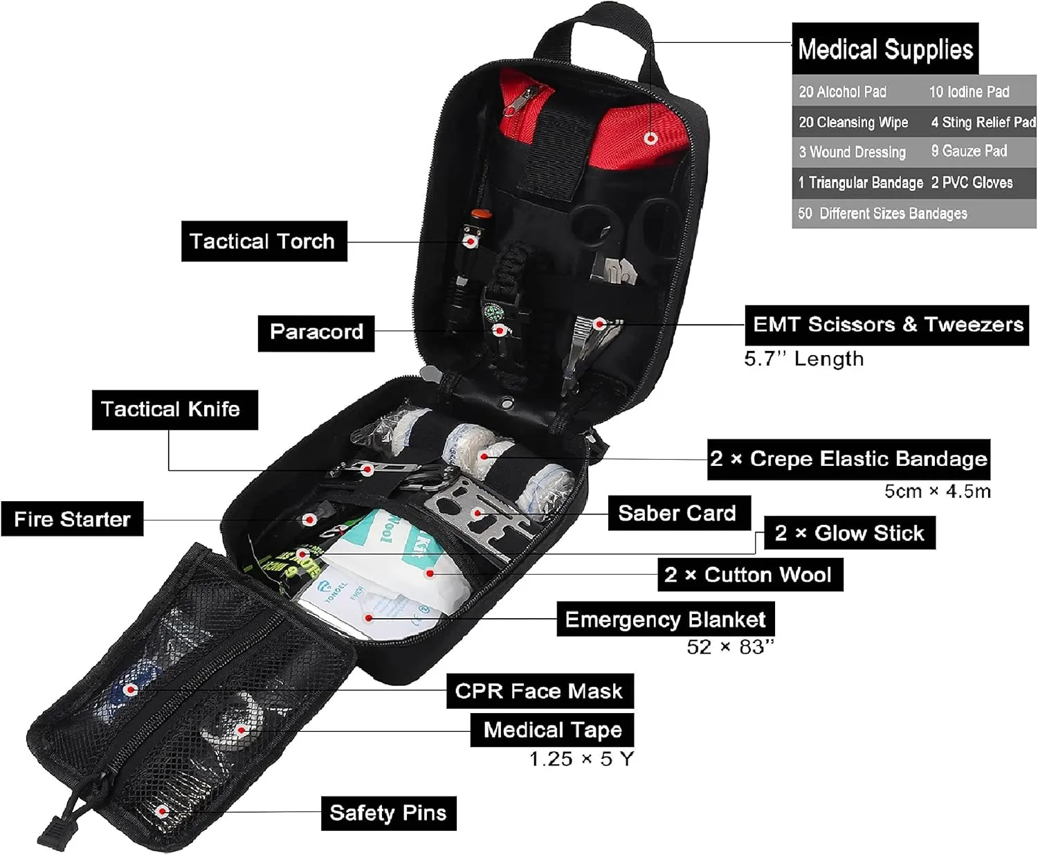 Galaxy 251 Pcs First Aid Kits for Survival Emergency Trauma Military Tactical Medical Hunting Camping Hiking Fishing IFAK EMT Bag (Black and Brown)