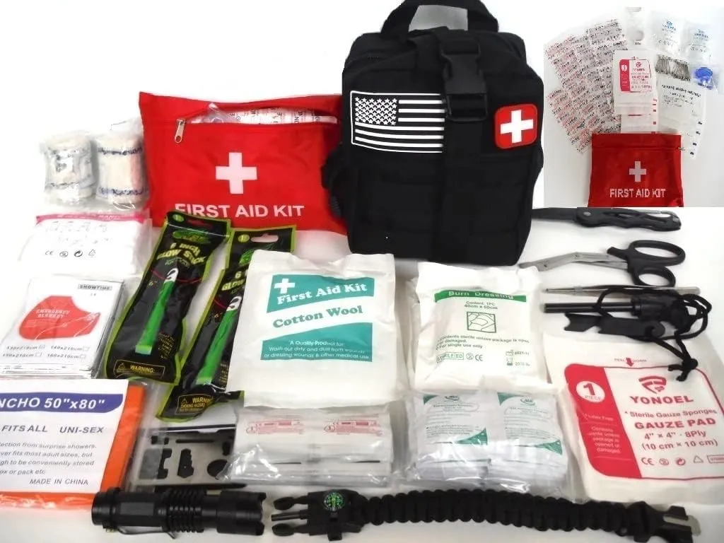 Galaxy 251 Pcs First Aid Kits for Survival Emergency Trauma Military Tactical Medical Hunting Camping Hiking Fishing IFAK EMT Bag (Black and Brown)