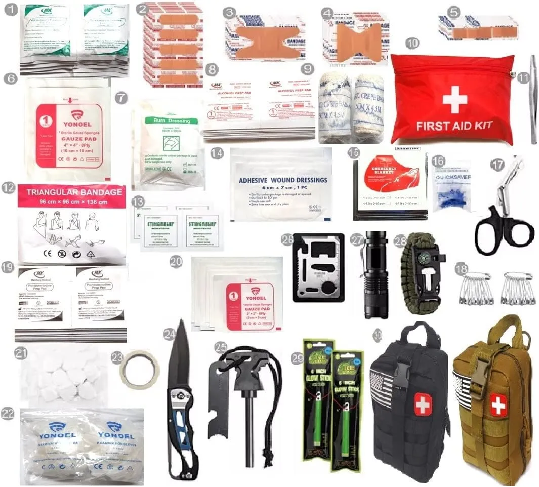 Galaxy 251 Pcs First Aid Kits for Survival Emergency Trauma Military Tactical Medical Hunting Camping Hiking Fishing IFAK EMT Bag (Black and Brown)