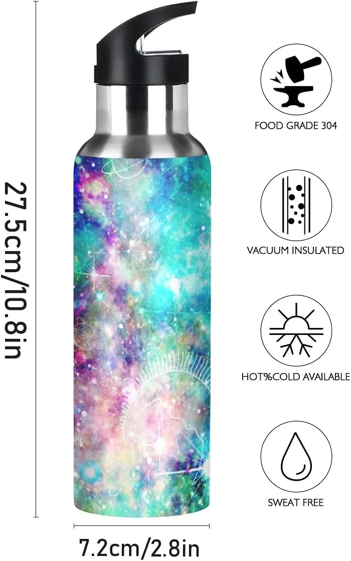 Galaxy Print Kids Insulated Stainless Steel Water Bottle With Straw Lid - Leakproof Flask for Gym, Outdoor - 20 oz