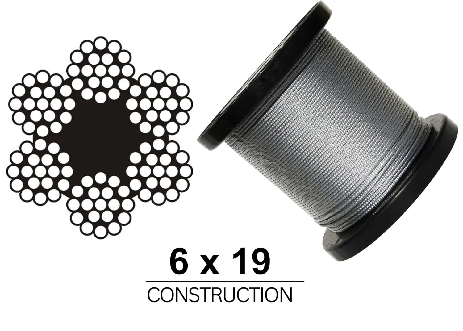 Galvanized Aircraft Cable Wire Rope 1/2" 6x19-200 ft Reel for DIY Cable Decking Railing System, Marine Grade