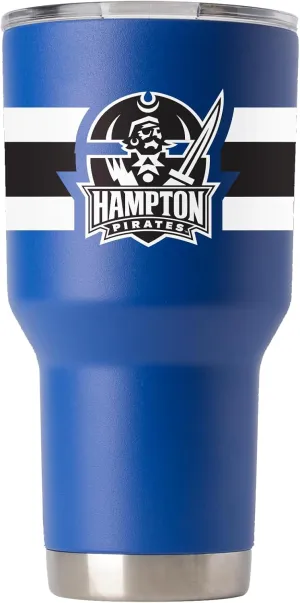 Gametime Sidekicks Hampton University 30oz Blue Tumbler - Officially Licensed, 18/8 Stainless Steel, Double-walled, Vacuum-insulated, UV LED Printed Logos, Sweatless, Stays Hot/Cold - 360 Wrap