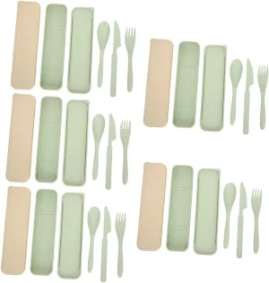 GANAZONO 10 Sets Travel Camping Tableware Portable Kitchen Set Outdoor Cutlery Silverware for Lunch Compact Utensil Kit