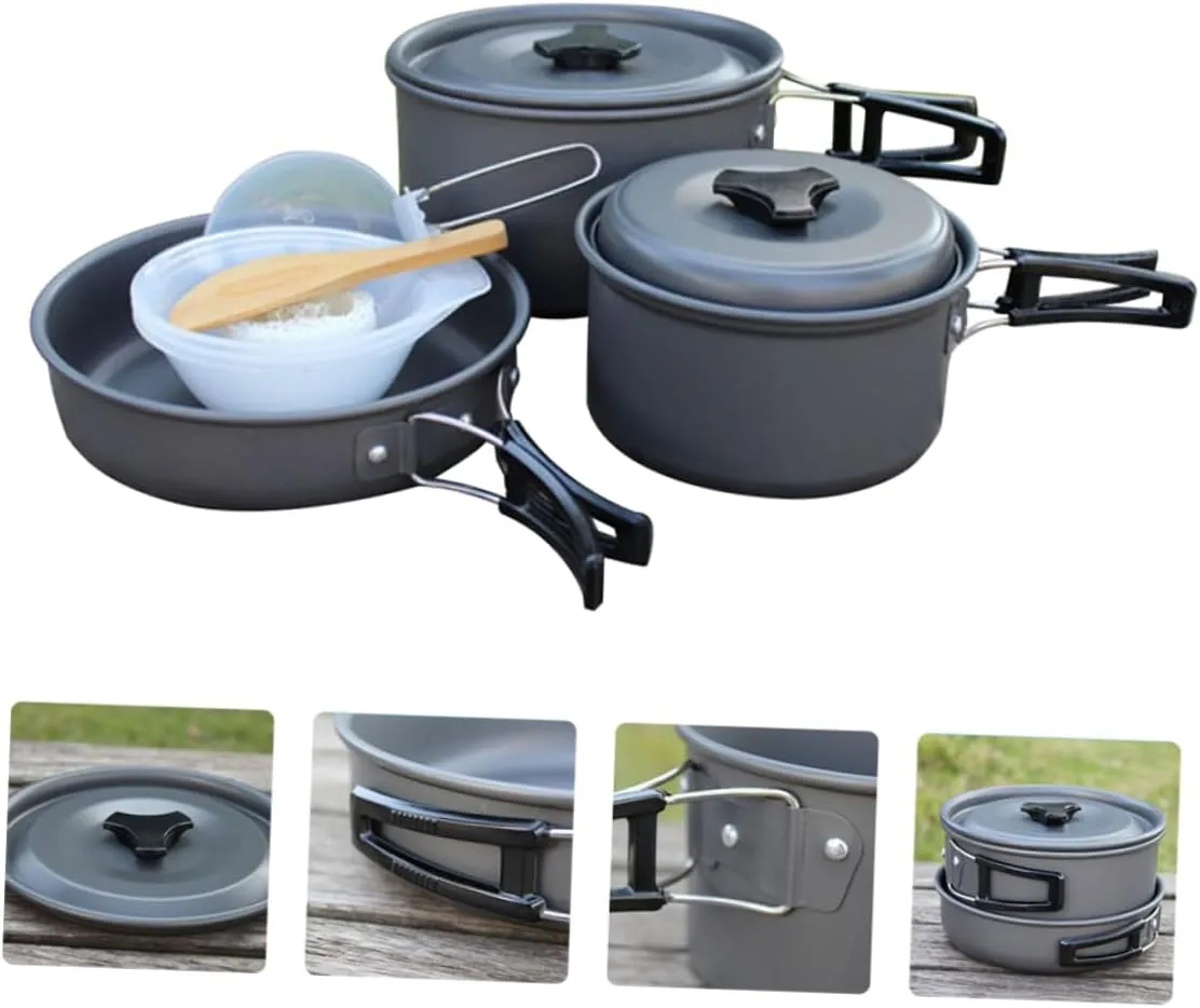 GANAZONO 1set Portable Folding Camping Cookware Kit for Outdoor Cooking Includes Pot Pot Frying Pan Spoons Bowls Mesh Bag for Hiking Picnics