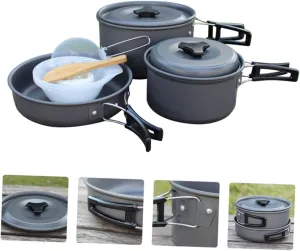 GANAZONO 1set Portable Folding Camping Cookware Kit for Outdoor Cooking Includes Pot Pot Frying Pan Spoons Bowls Mesh Bag for Hiking Picnics