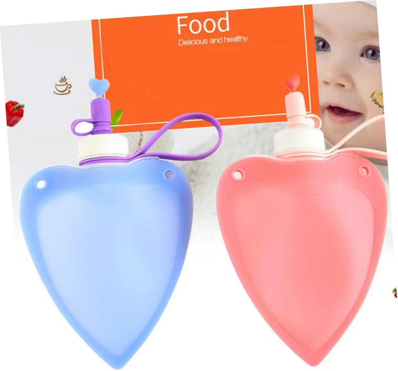 GANAZONO Collapsible Water Bottle Heart Shaped Portable Kettle for Outdoor Activities Travel Camping Picnics Creative Design Blue Durable and Odorless Storage