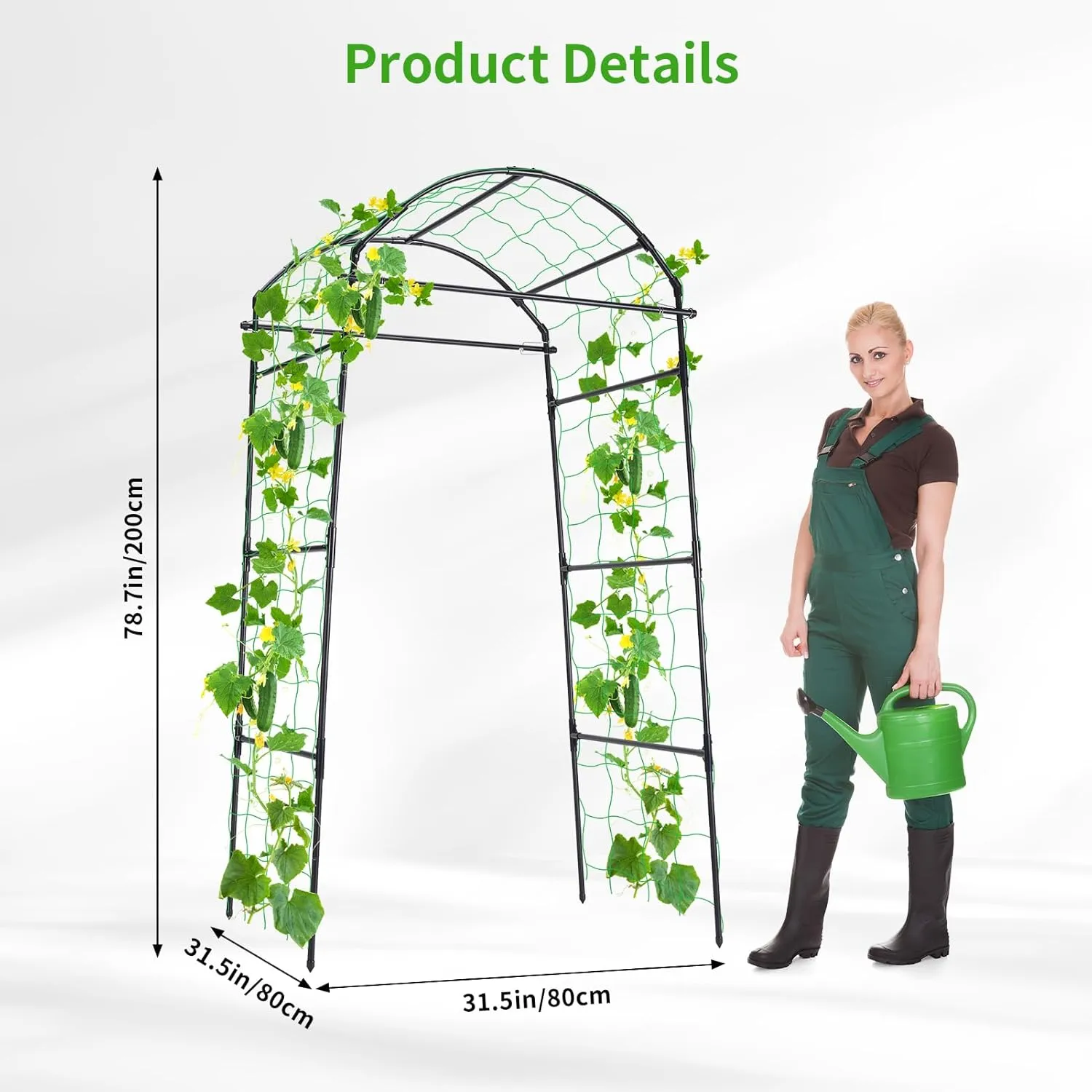 Garden Arch Trellis for Climbing Plants Outdoor, 6.7ft Tall Cucumber Trellis for Raised Bed, Arbor Climbing Plant Support Vegetable Tomato Bean Pea Grape Vine Trellis, Lightweight