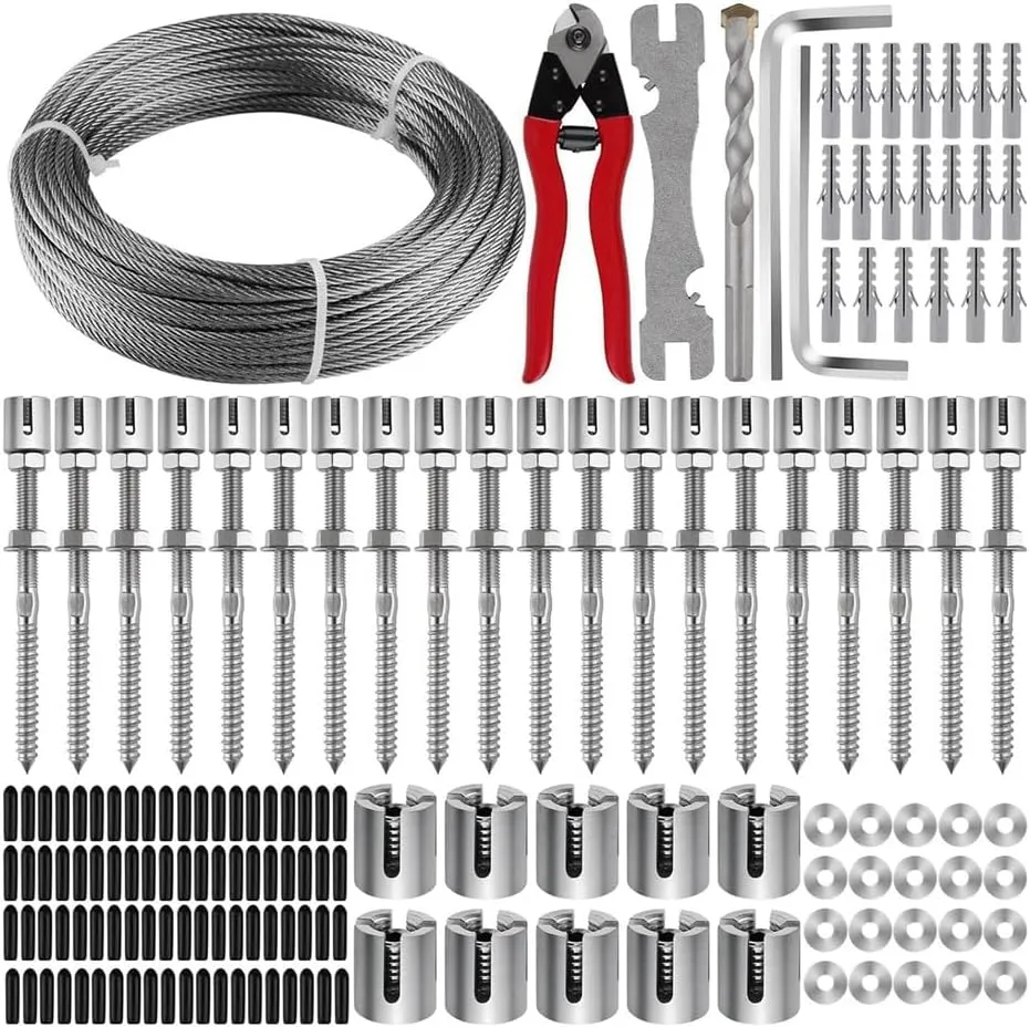 Garden Wire Trellis for Climbing Plants, 100FT Silver Metal Wall Decoration Stainless Steel Garden Trellis Wire Ropes System Kit for Plants Vines