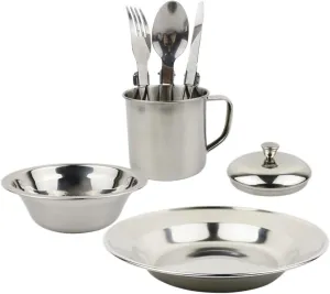Garneck 1Set Portable Stainless Steel Cookware Persons Lightweight Camping Tableware Combination for Outdoor Picnics Hiking and Travel Durable and Ergonomic Design Silver