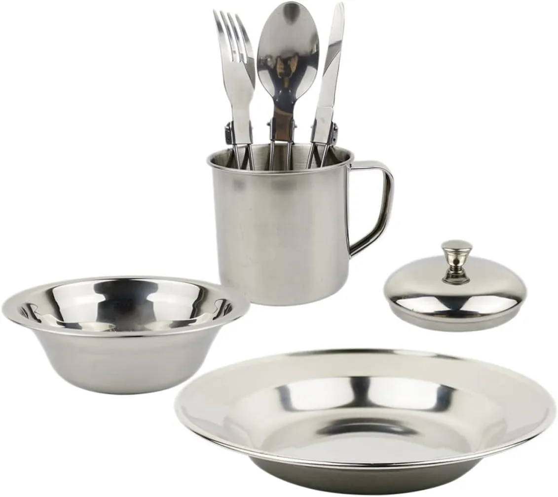 Garneck 1Set Portable Stainless Steel Cookware Persons Lightweight Camping Tableware Combination for Outdoor Picnics Hiking and Travel Durable and Ergonomic Design Silver