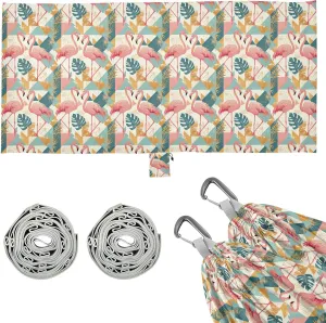 Geometric Flamingos Hammocks with Hanging Rope Indoor Hammock for Outside Patio Backyard Poolside