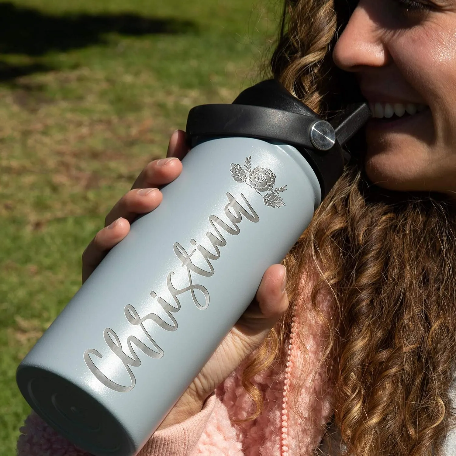 GIFTBYGIFTY Personalized Water Bottle w Straw Lid & Handle | 18 oz - Blue, 12 Design Option | Custom Engraved Insulated Sports Water Bottle w Name, Text | BPA Free | Personalized Gifts