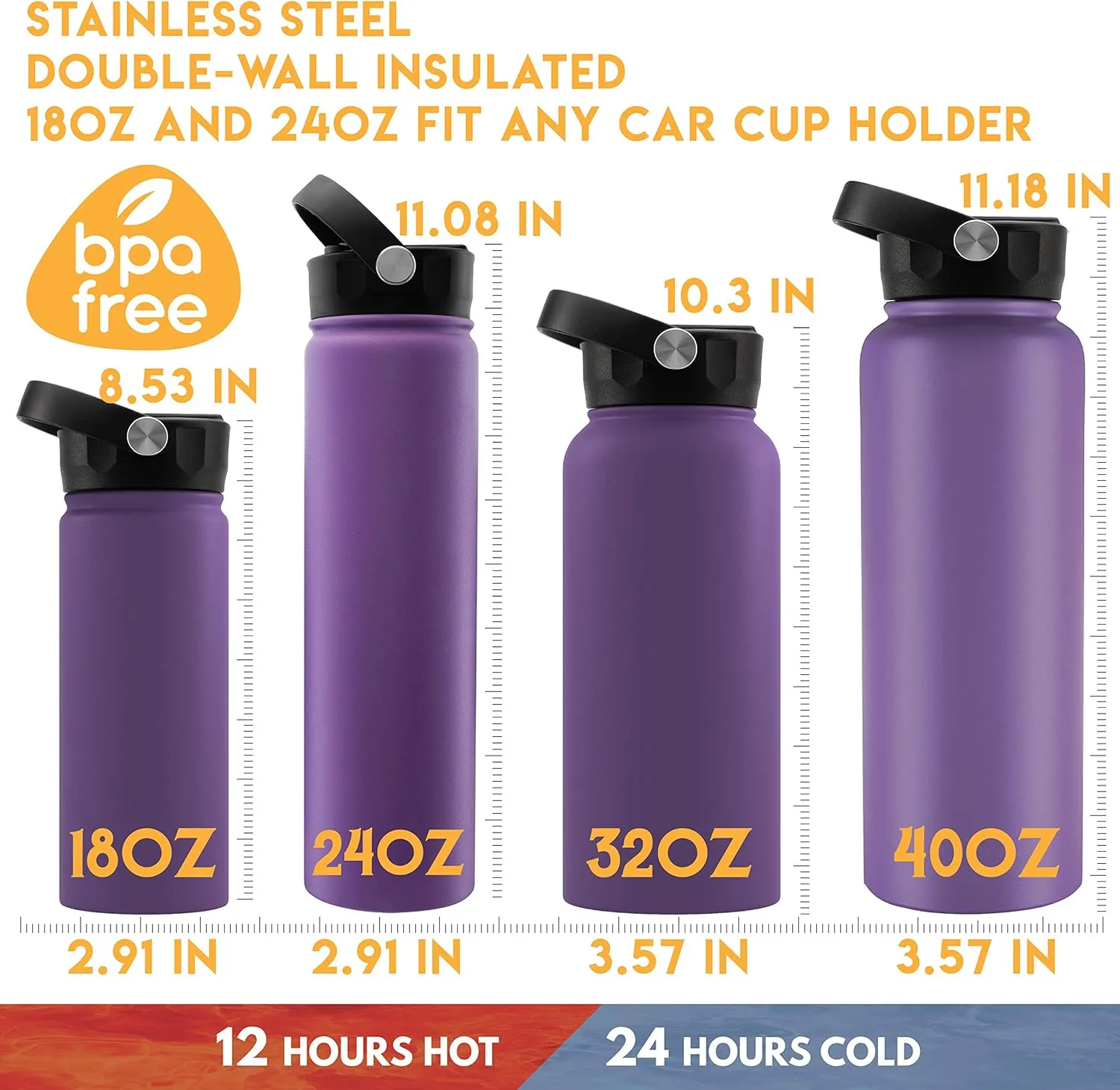 GIFTBYGIFTY Personalized Water Bottle w Straw Lid & Handle | 18 oz - Blue, 12 Design Option | Custom Engraved Insulated Sports Water Bottle w Name, Text | BPA Free | Personalized Gifts