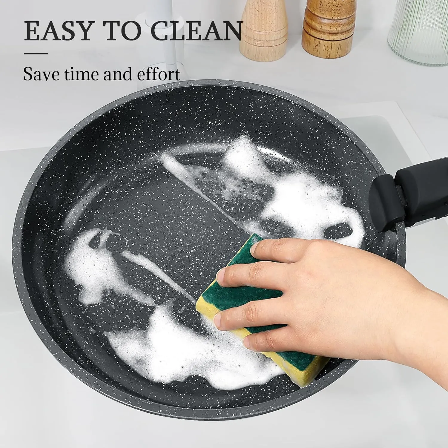 GiPP Ceramic Pots and Pans Set Non Stick, Nonstick Detachable Handle Cookware Sets, Non Toxic Induction Kitchen Pot and Pan with Removable Handle, Healthy RV Cookware, Dishwasher ＆Oven Safe, 5 Piece