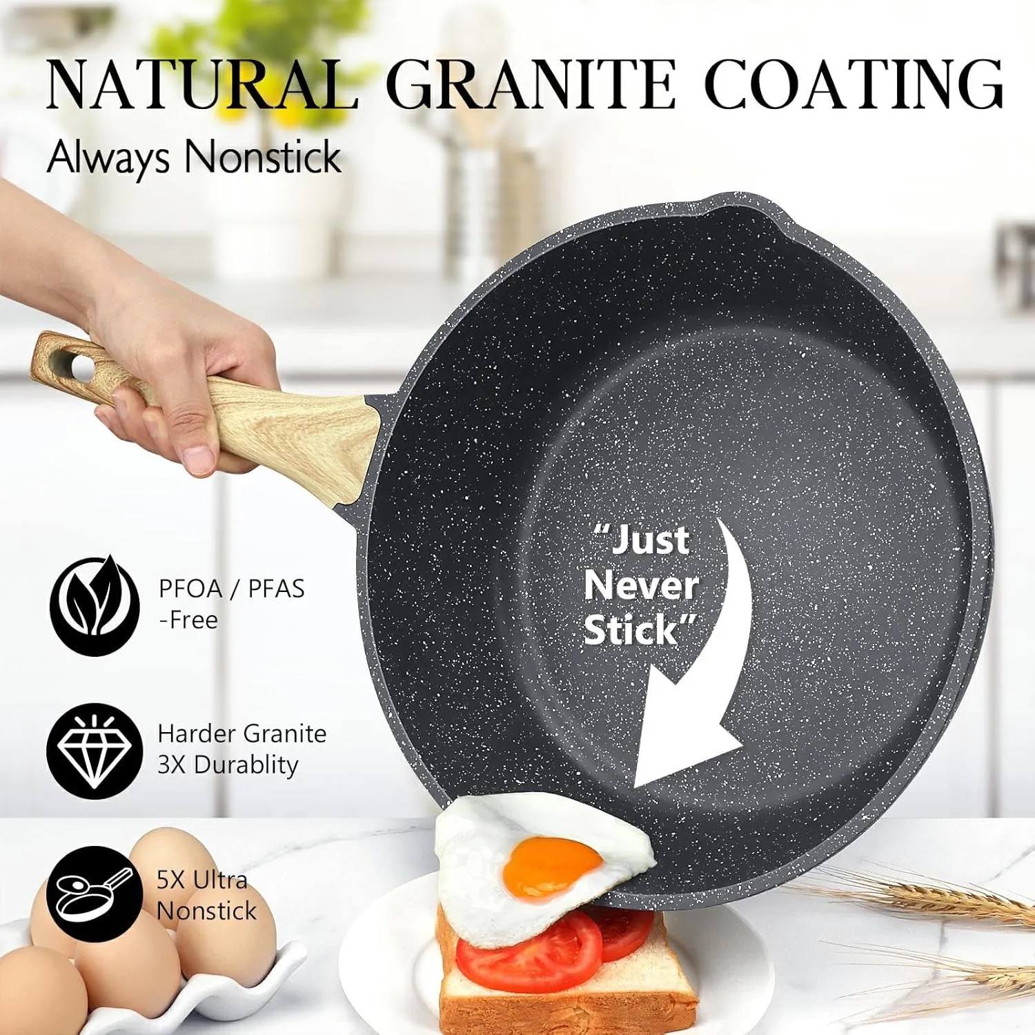 GiPP Nonstick Deep Frying Pan - 11 Inch Saute Pan with Lid Granite Induction Cookware, 4.5Qt Non Stick Woking Pan Skillet, PFOA PFOS APEO Free, Grey