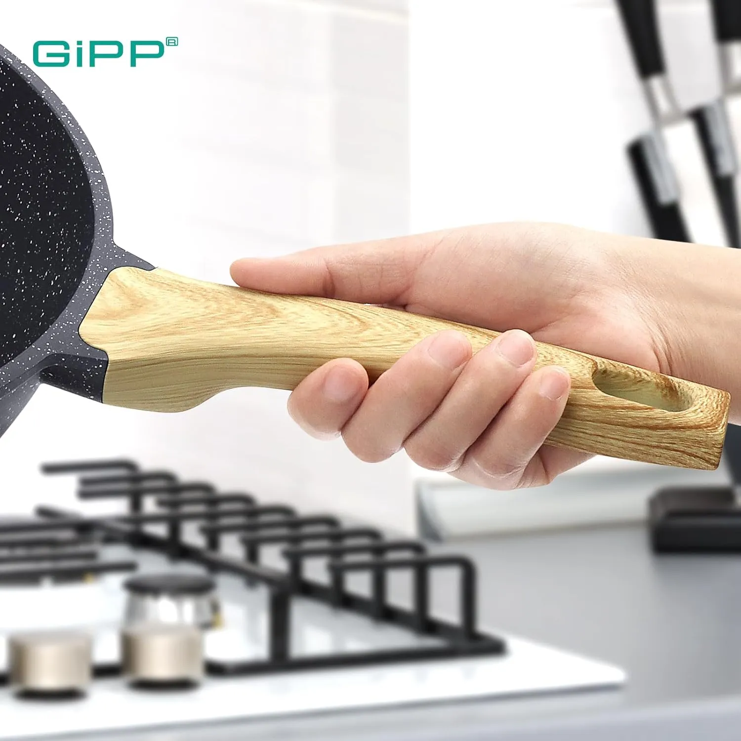 GiPP Nonstick Deep Frying Pan - 11 Inch Saute Pan with Lid Granite Induction Cookware, 4.5Qt Non Stick Woking Pan Skillet, PFOA PFOS APEO Free, Grey