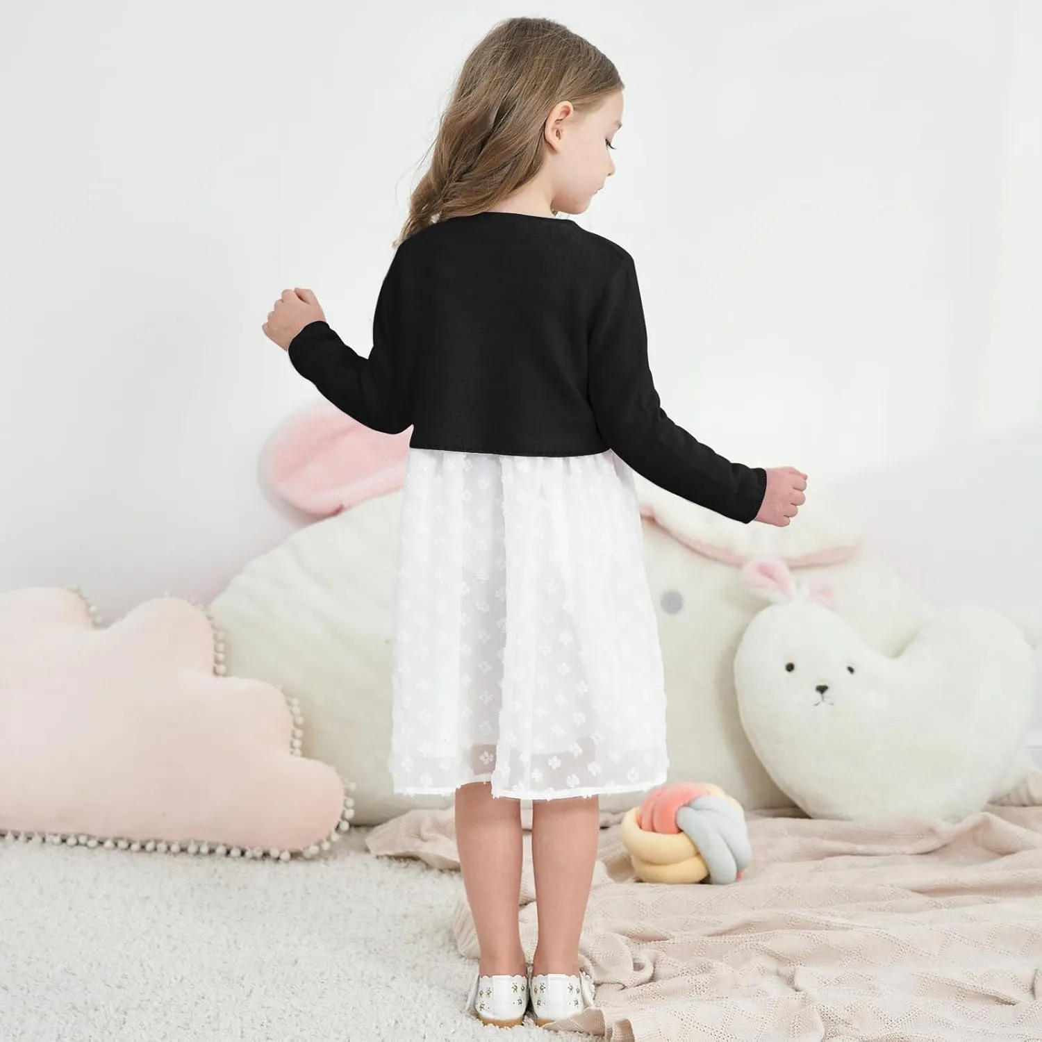 Girls' Long Sleeve Knitted Bolero Cardigan Kids Button Closure Shrug Sweaters Cropped Jacket Cover Up Tops