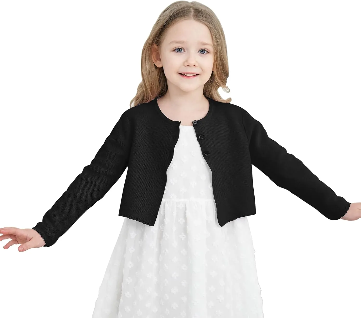 Girls' Long Sleeve Knitted Bolero Cardigan Kids Button Closure Shrug Sweaters Cropped Jacket Cover Up Tops