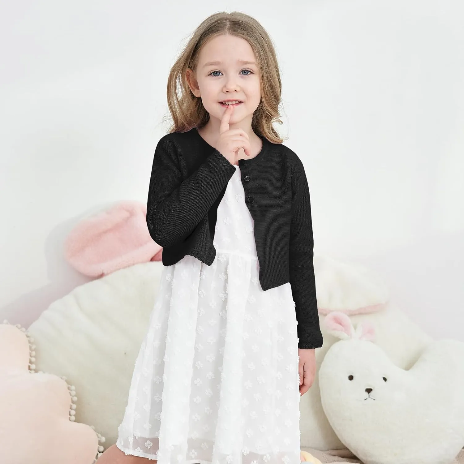 Girls' Long Sleeve Knitted Bolero Cardigan Kids Button Closure Shrug Sweaters Cropped Jacket Cover Up Tops