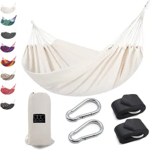 Gold Armour Brazilian Style Hammock with Tree Straps for Hanging, Portable Single Double Hammock for Camping, Outdoor, Indoor, Patio, Backyard (Beige White)