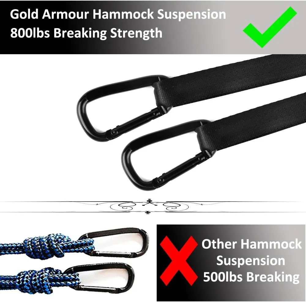 Gold Armour Camping Hammock - XL Double Hammock Portable Hammock Camping Accessories Gear for Outdoor Indoor with Tree Straps, USA Based Brand (Hawaii Blue)