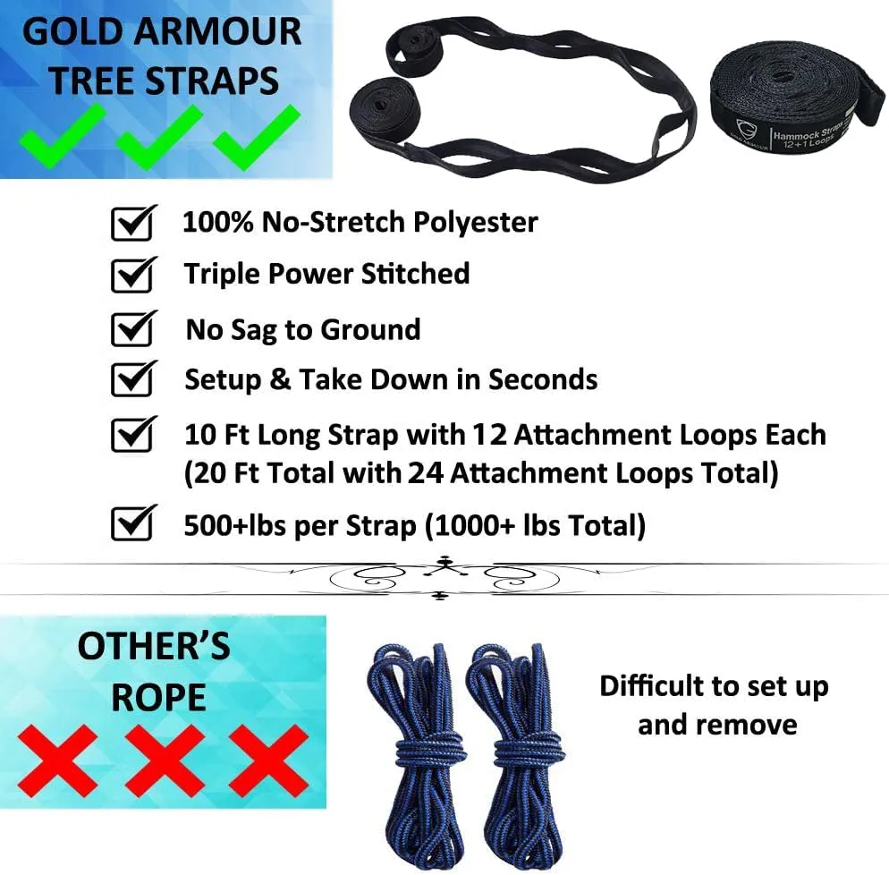Gold Armour Camping Hammock - XL Double Hammock Portable Hammock Camping Accessories Gear for Outdoor Indoor with Tree Straps, USA Based Brand (Red and Black)