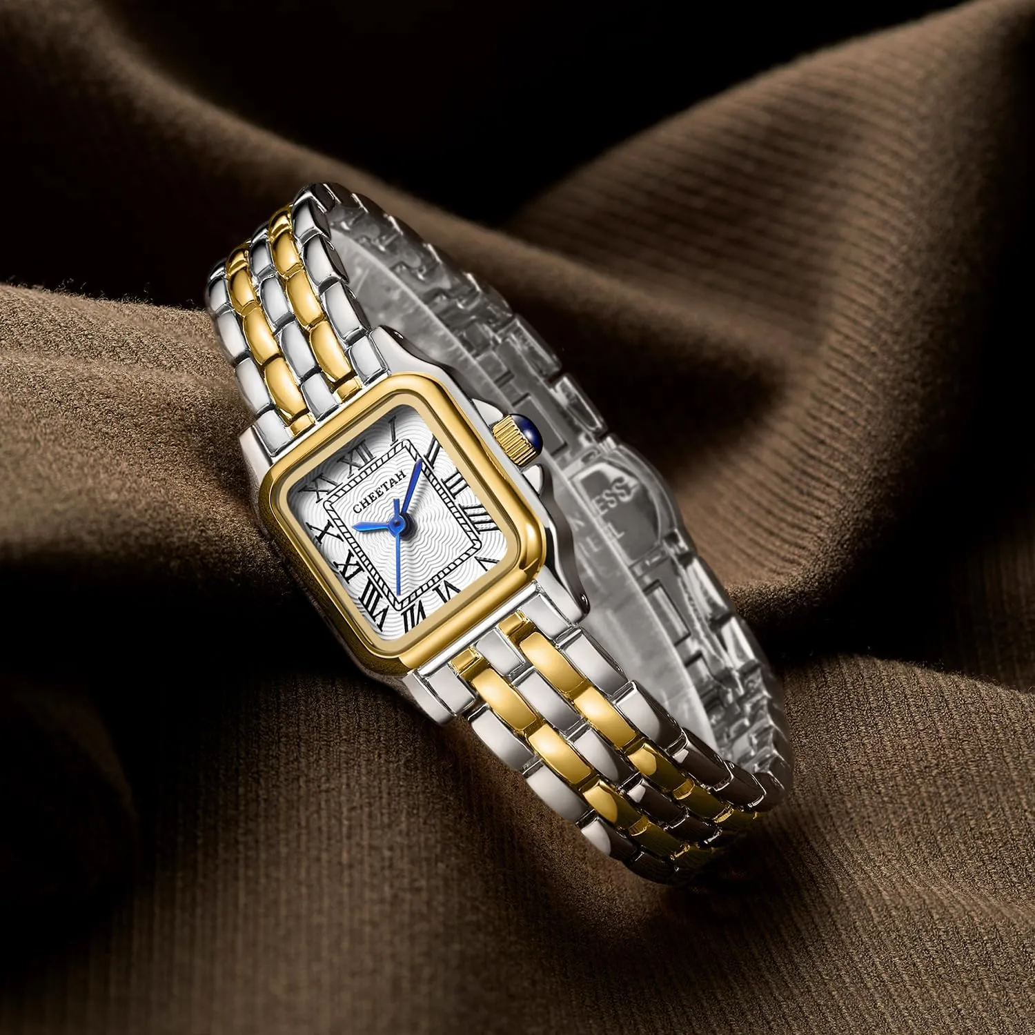 Gold Watches for Women with Small Vintage Bracelet, Rectangular Case Roman Dial
