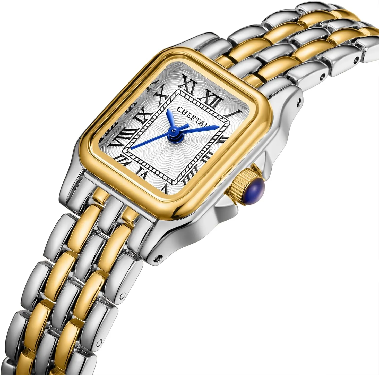 Gold Watches for Women with Small Vintage Bracelet, Rectangular Case Roman Dial