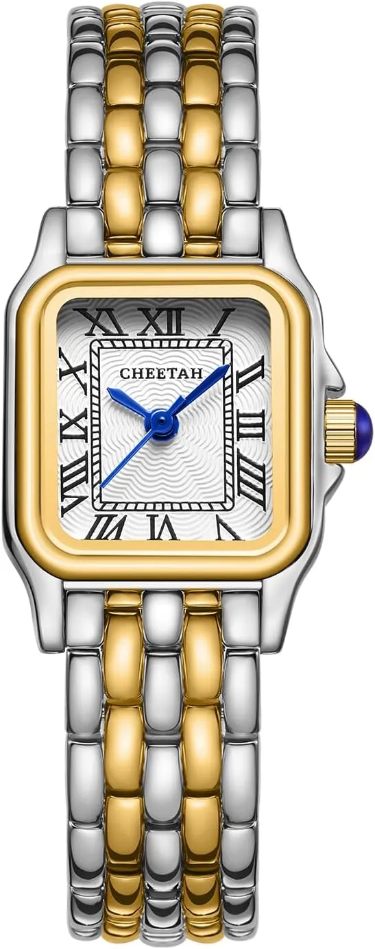 Gold Watches for Women with Small Vintage Bracelet, Rectangular Case Roman Dial