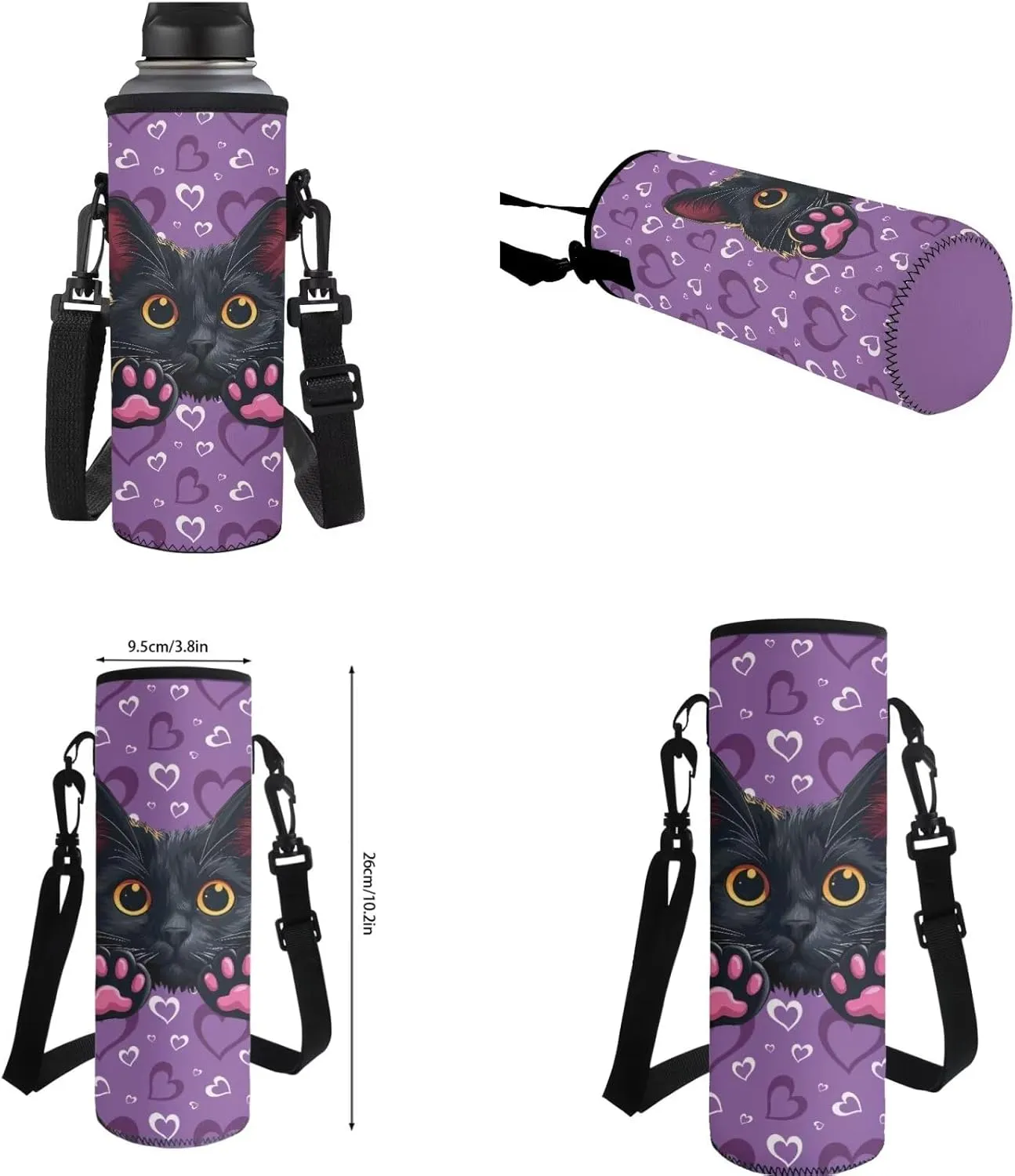Gomyblomy Cat Backpack for Girls Purple Backpack for School Teens Girls 12-14 with Lunch Box 4 in1 Set Kids Bookbag for Elementary Middle School Large Capacity Travel Daypack Rucksack