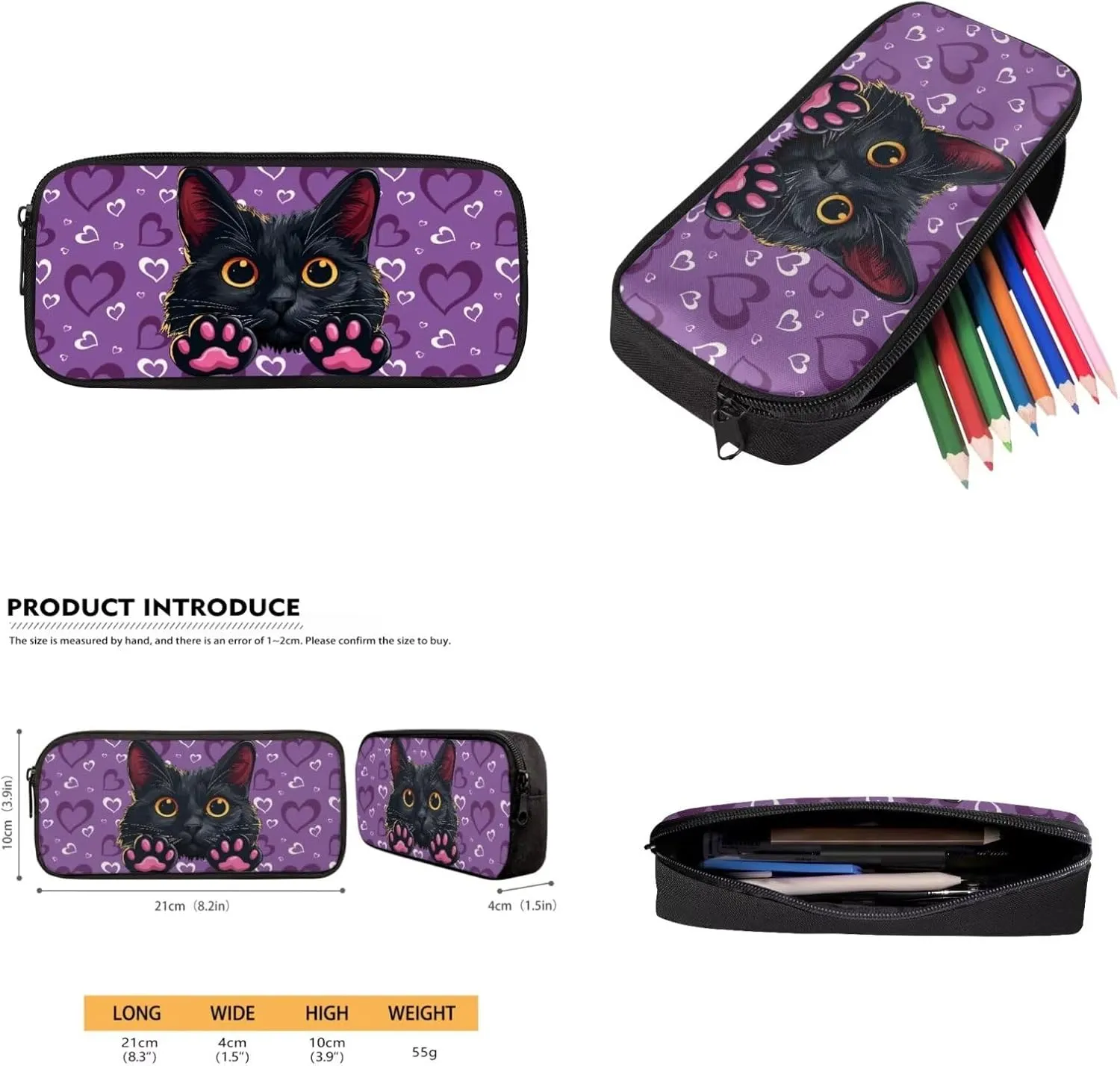 Gomyblomy Cat Backpack for Girls Purple Backpack for School Teens Girls 12-14 with Lunch Box 4 in1 Set Kids Bookbag for Elementary Middle School Large Capacity Travel Daypack Rucksack