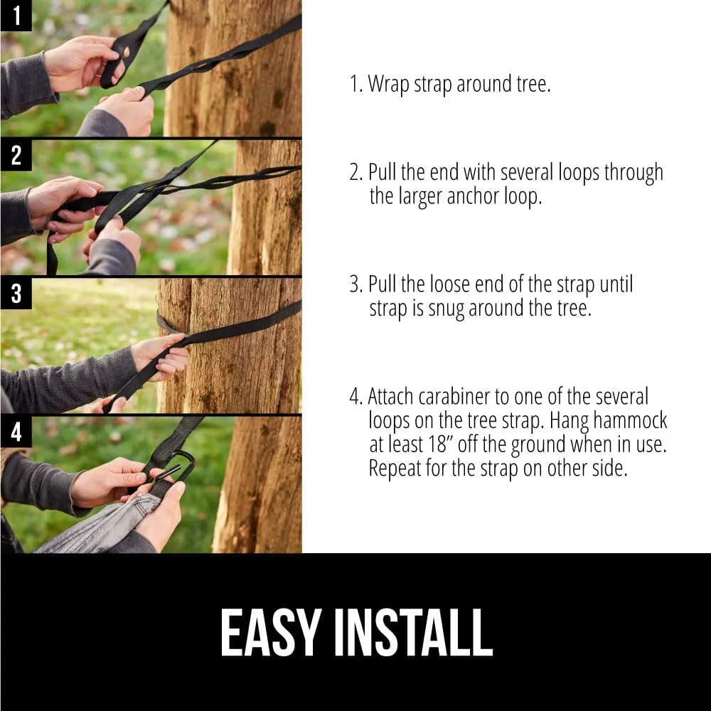 GORILLA GRIP Durable Portable Camping Hammock, Holds 400lbs with Heavy Duty Tree Straps, Comfortable Travel Swing, Camp Hammocks, Easy to Use and Install, Outdoor Essentials, Blue, 9x4.5 FT