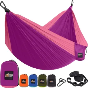 GORILLA GRIP Durable Portable Camping Hammock, Holds 500lbs with Heavy Duty Tree Straps, Comfortable Travel Swing, Camp Hammocks, Easy to Use and Install, Outdoor Essentials, Purple, 10x6.5 FT