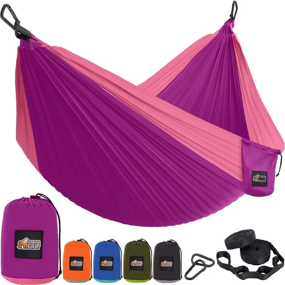 GORILLA GRIP Durable Portable Camping Hammock, Holds 500lbs with Heavy Duty Tree Straps, Comfortable Travel Swing, Camp Hammocks, Easy to Use and Install, Outdoor Essentials, Purple, 10x6.5 FT
