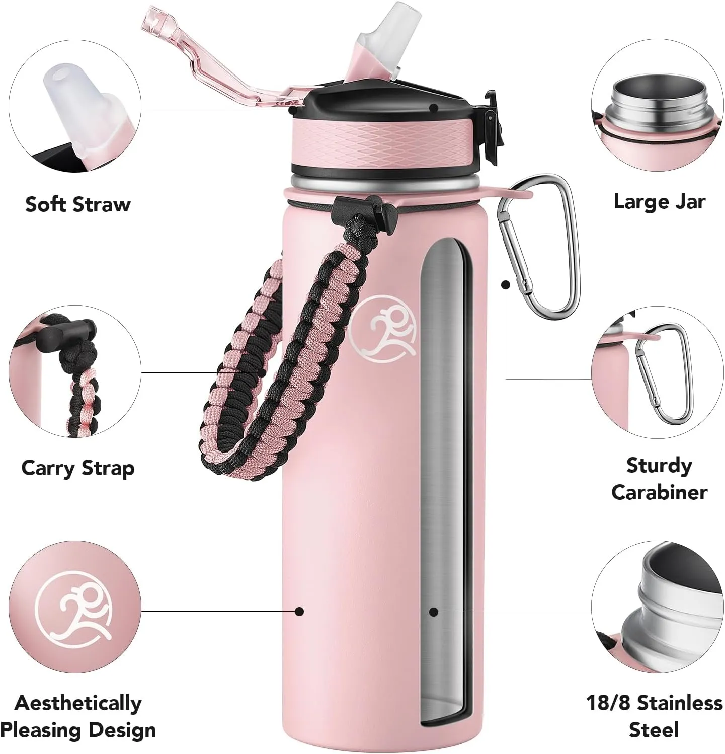 GOSWAG Insulated Sports Water Bottle, 24oz 2 Lids(with Straw/No Straw), Stainless Steel Water Bottles with Paracord Handle, Insulated Thermos with Double-Wall Vacuum Insulation Visit the Store