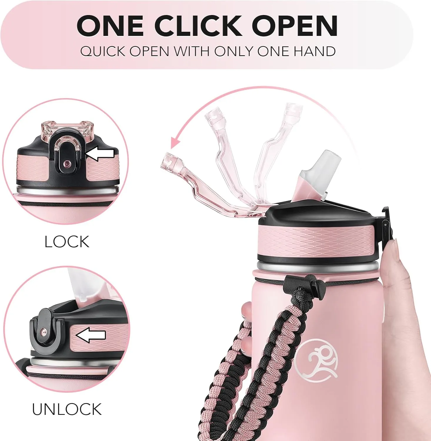 GOSWAG Insulated Sports Water Bottle, 24oz 2 Lids(with Straw/No Straw), Stainless Steel Water Bottles with Paracord Handle, Insulated Thermos with Double-Wall Vacuum Insulation Visit the Store