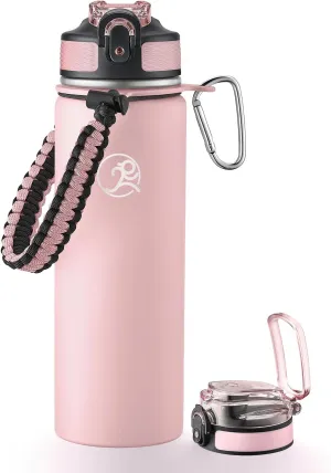 GOSWAG Insulated Sports Water Bottle, 24oz 2 Lids(with Straw/No Straw), Stainless Steel Water Bottles with Paracord Handle, Insulated Thermos with Double-Wall Vacuum Insulation Visit the Store