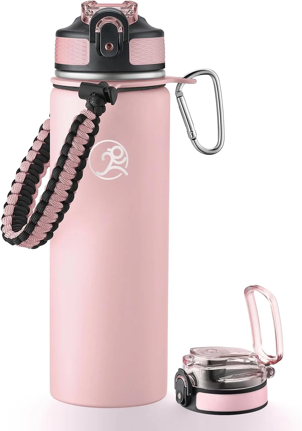 GOSWAG Insulated Sports Water Bottle, 24oz 2 Lids(with Straw/No Straw), Stainless Steel Water Bottles with Paracord Handle, Insulated Thermos with Double-Wall Vacuum Insulation Visit the Store