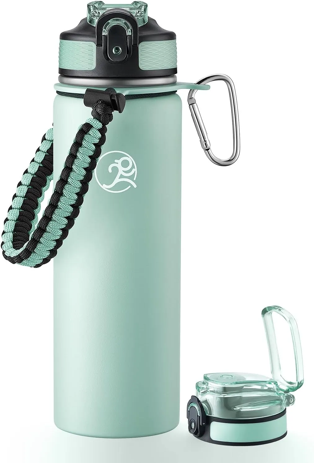 GOSWAG Insulated Sports Water Bottle, 24oz 2 Lids(with Straw/No Straw), Stainless Steel Water Bottles with Paracord Handle, Insulated Thermos with Double-Wall Vacuum Insulation