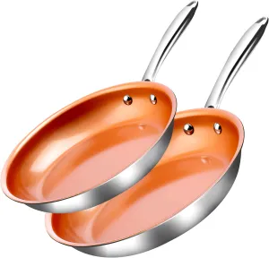 GOTHAM STEEL 10   11 Inch Ceramic Non Stick Frying Pans Nonstick Skillet, Stainless Steel Pans for Cooking Non Toxic, Nonstick Frying Pan Skillets, Copper Fry Pans, Oven and Dishwasher Safe