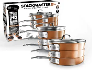 Gotham Steel Stackmaster Pots & Pans Set | Space Saving 15 Piece Stackable Nonstick Cookware Set, Includes Frying Pans, Skillets, Saucepans Stock Pots   5 Utensils | Induction, Oven & Dishwasher Safe…