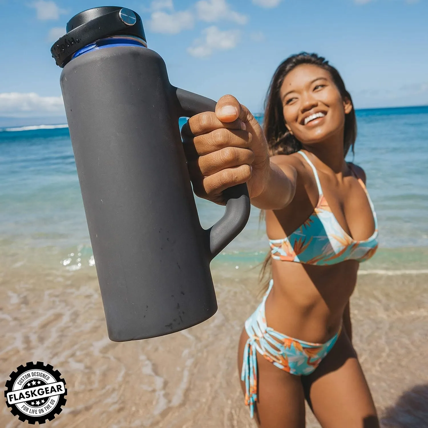 Grab & Go Handle Silicone Sleeve Cover Compatible with Hydro Flask, ThermoFlask, Takeya, Simple Modern & Other 40oz Insulated Water Bottles (Dark Grey, 40oz)