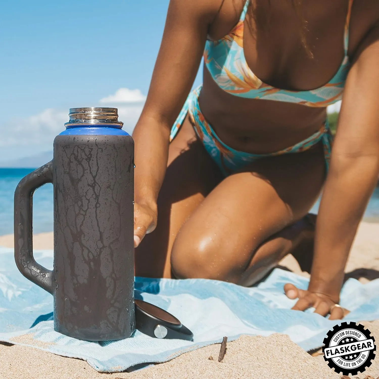 Grab & Go Handle Silicone Sleeve Cover Compatible with Hydro Flask, ThermoFlask, Takeya, Simple Modern & Other 40oz Insulated Water Bottles (Dark Grey, 40oz)