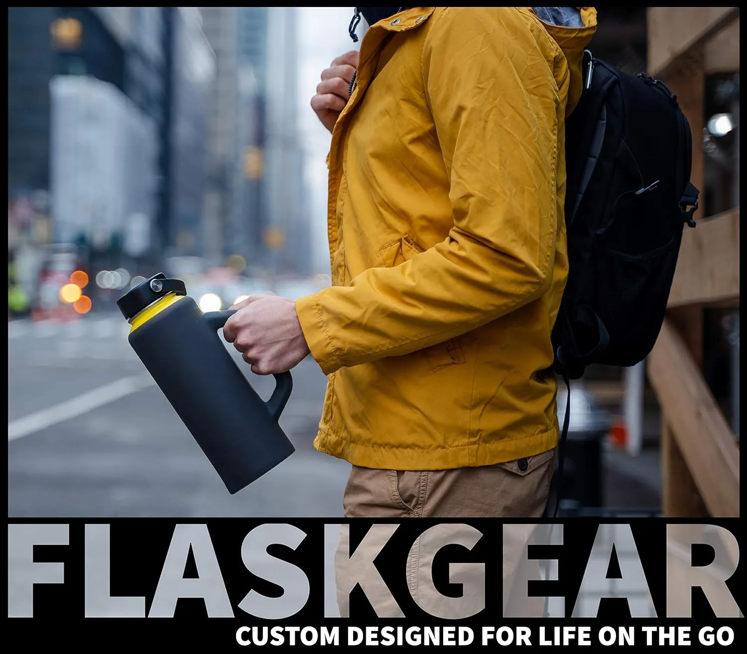 Grab & Go Handle Silicone Sleeve Cover Compatible with Hydro Flask, ThermoFlask, Takeya, Simple Modern & Other 40oz Insulated Water Bottles (Dark Grey, 40oz)