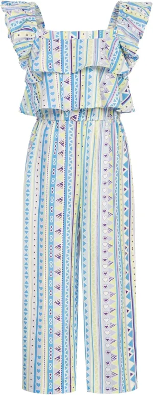 GRACE KARIN Girls Floral Jumpsuit Flutter Sleeve Square Neck Wide Leg Rompers