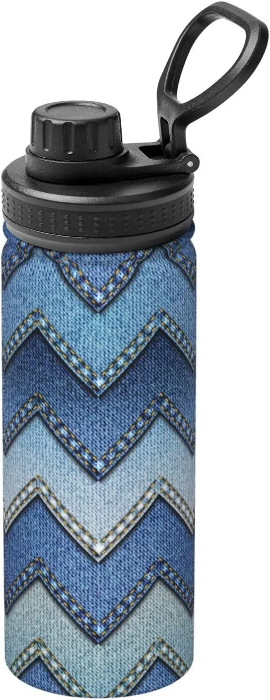 Gradient Blue Denim Sports Insulated Water Bottle - Premium 18 oz. Stainless Steel Hydration Bottle for Outdoor Enthusiasts
