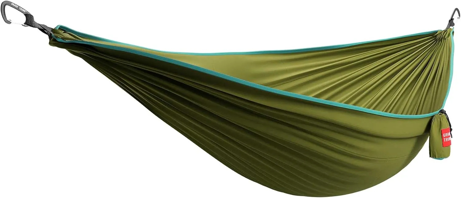 Grand Trunk TrunkTech Double Hammock | Strong, Lightweight & Compact 11' Hammock for Outdoor, Hiking, Backpacking & Travel - Weather-Proof, Ultra-Soft, Reflective Loops, 500lb Capacity (Green/Aqua)