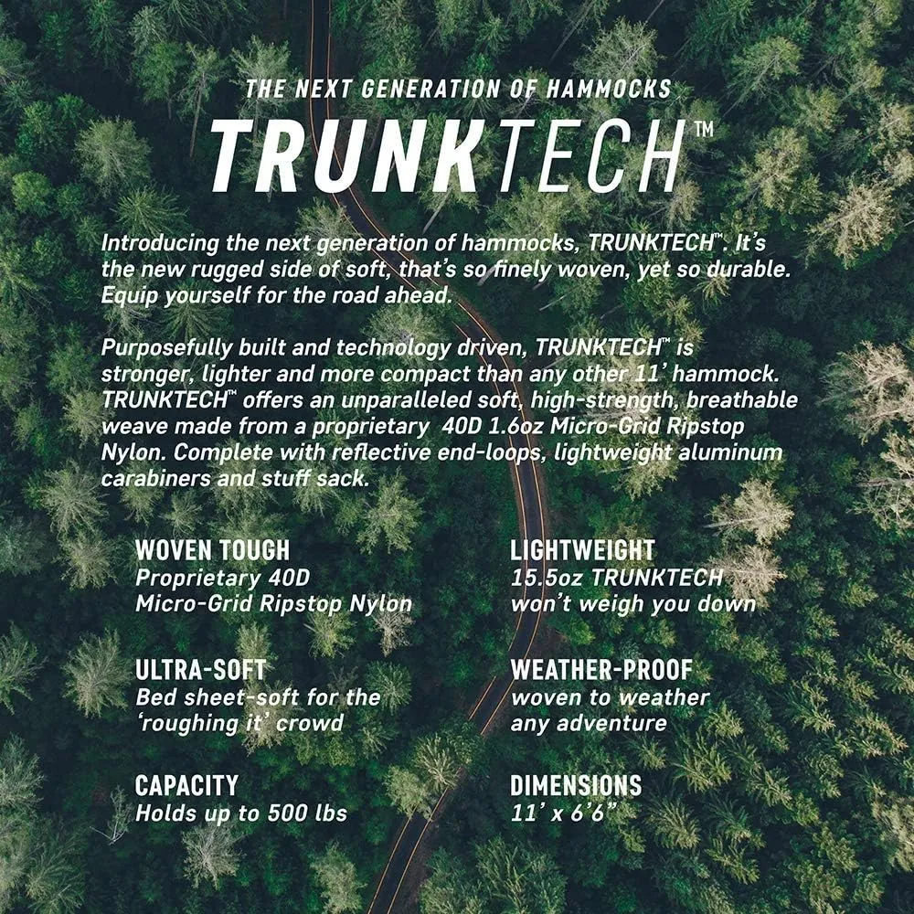 Grand Trunk TrunkTech Double Hammock | Strong, Lightweight & Compact 11' Hammock for Outdoor, Hiking, Backpacking & Travel - Weather-Proof, Ultra-Soft, Reflective Loops, 500lb Capacity (Navy/Green)